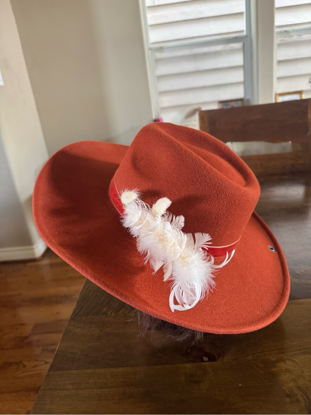 Peter Grimm Rust Orange Felt Fedora Hat with velvet trim